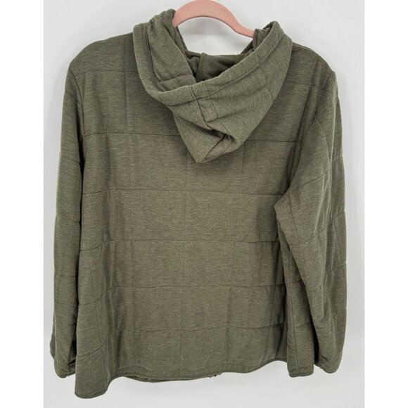 Sigrid Olsen Olive Green Quilted Zip-Up Hoodie Jacket With Drawstring Hood - Picture 4 of 9